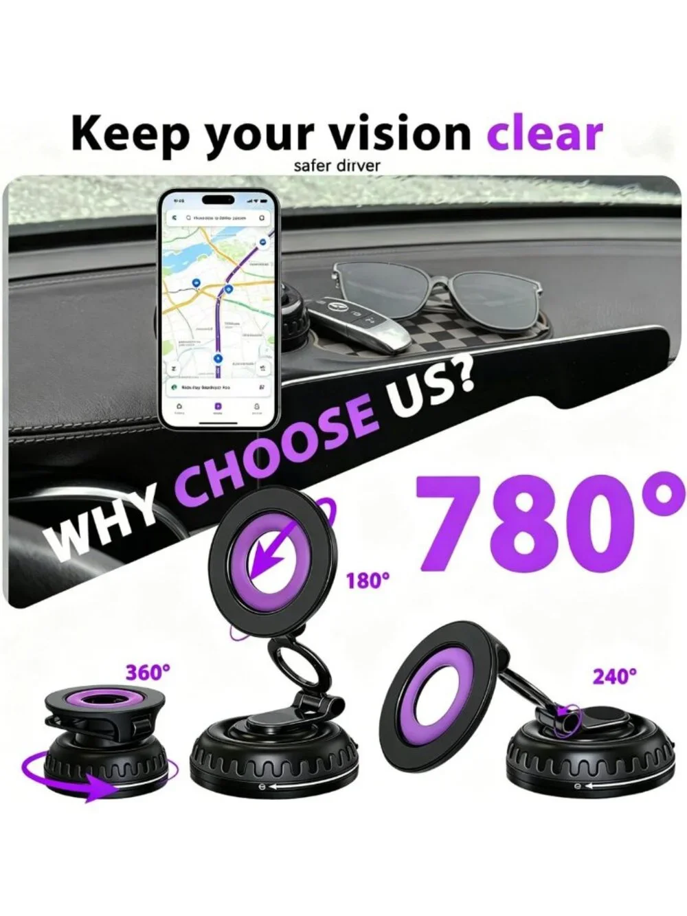 360° Adjustable Magnetic Car Phone Mount & Anti-Slip Dashboard Mat - Universal